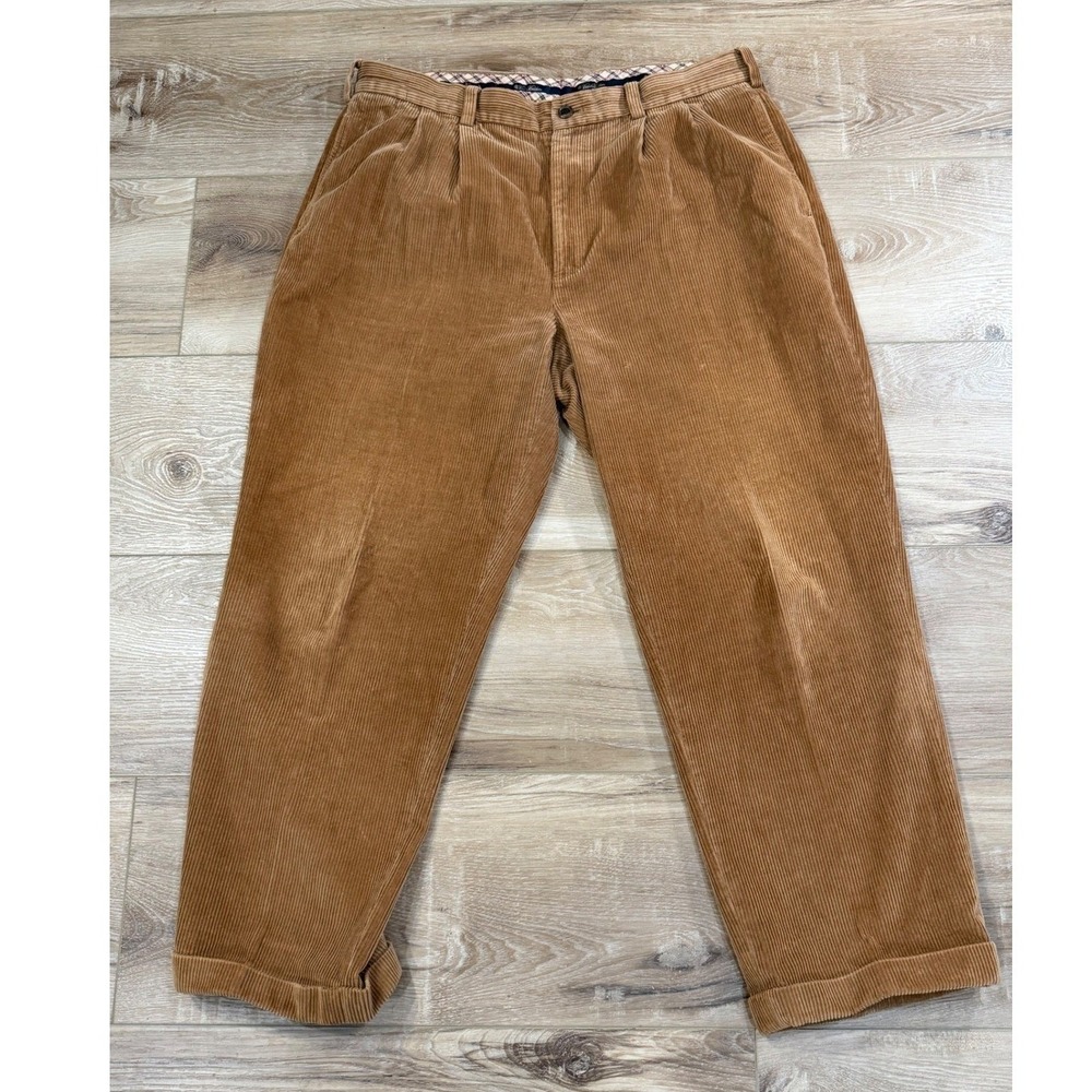 Brooks Brothers Elliot VTG Corduroy Pants Mens 38x30 Brown Pleated Cuffed Cotton